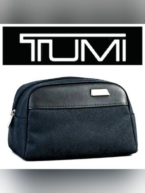 TUMI x Delta Limited Edition Black Leather Trim Travel Accessory Pouch Bag